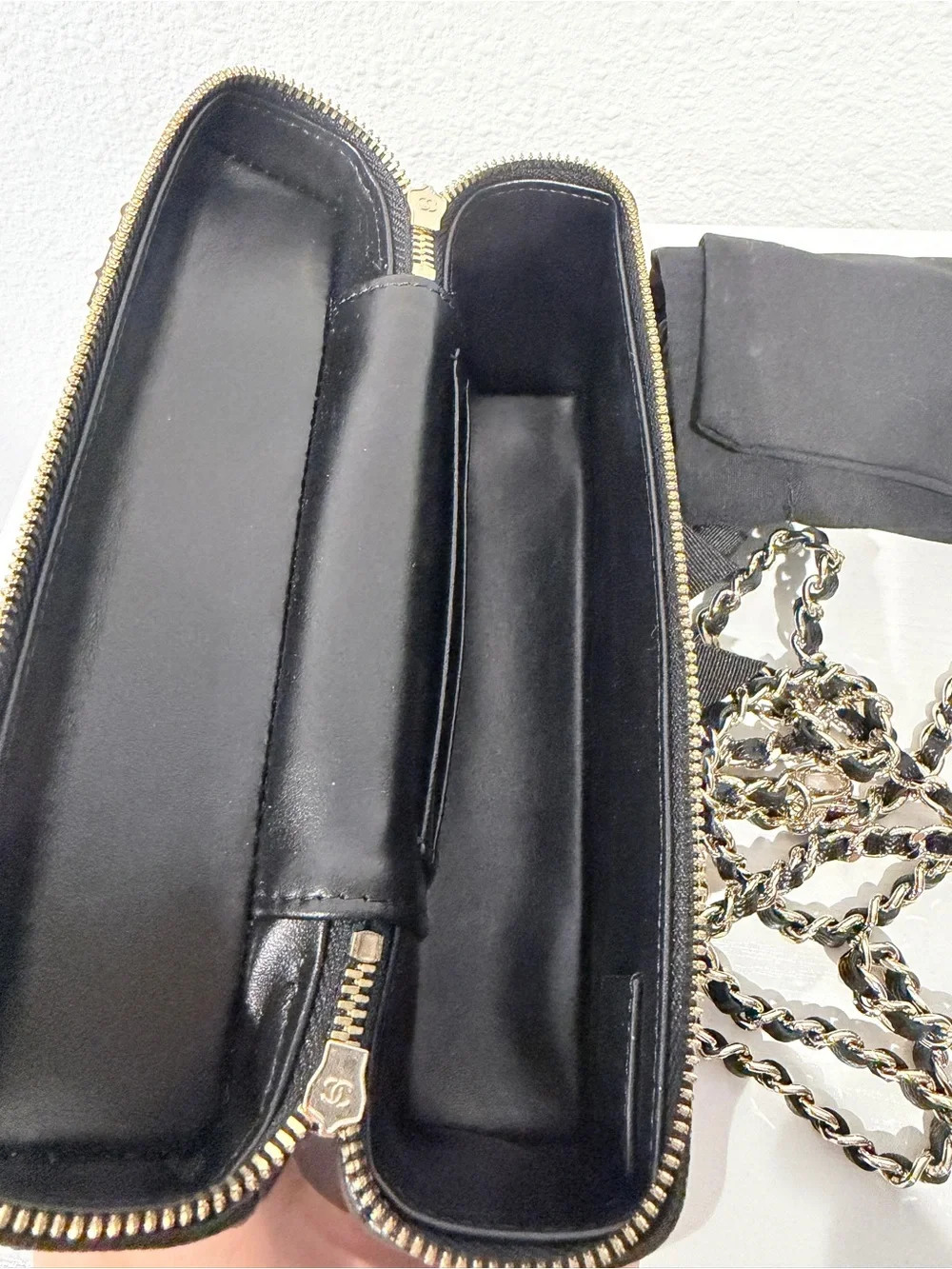 Quilted Black Top-Handle Vanity Bag